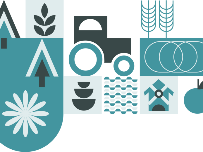 Illustration mit Bäumen, Wasser und anderen Naturelementen zur Darstellung des Themas